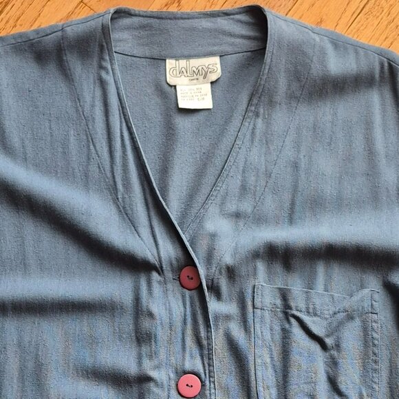 Raw Silk Vintage Dalmy's Top Cardigan Jacket Utility Safari S - Picture 2 of 13